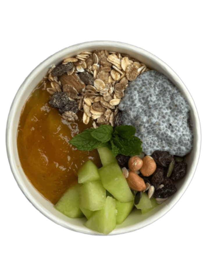 Mango and passionfruit chia yoghurt parfait